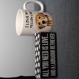 Yellow Lab Set Mug Dogs Love Coffee Tea Ceramic Wood Sign Labrador Retriever